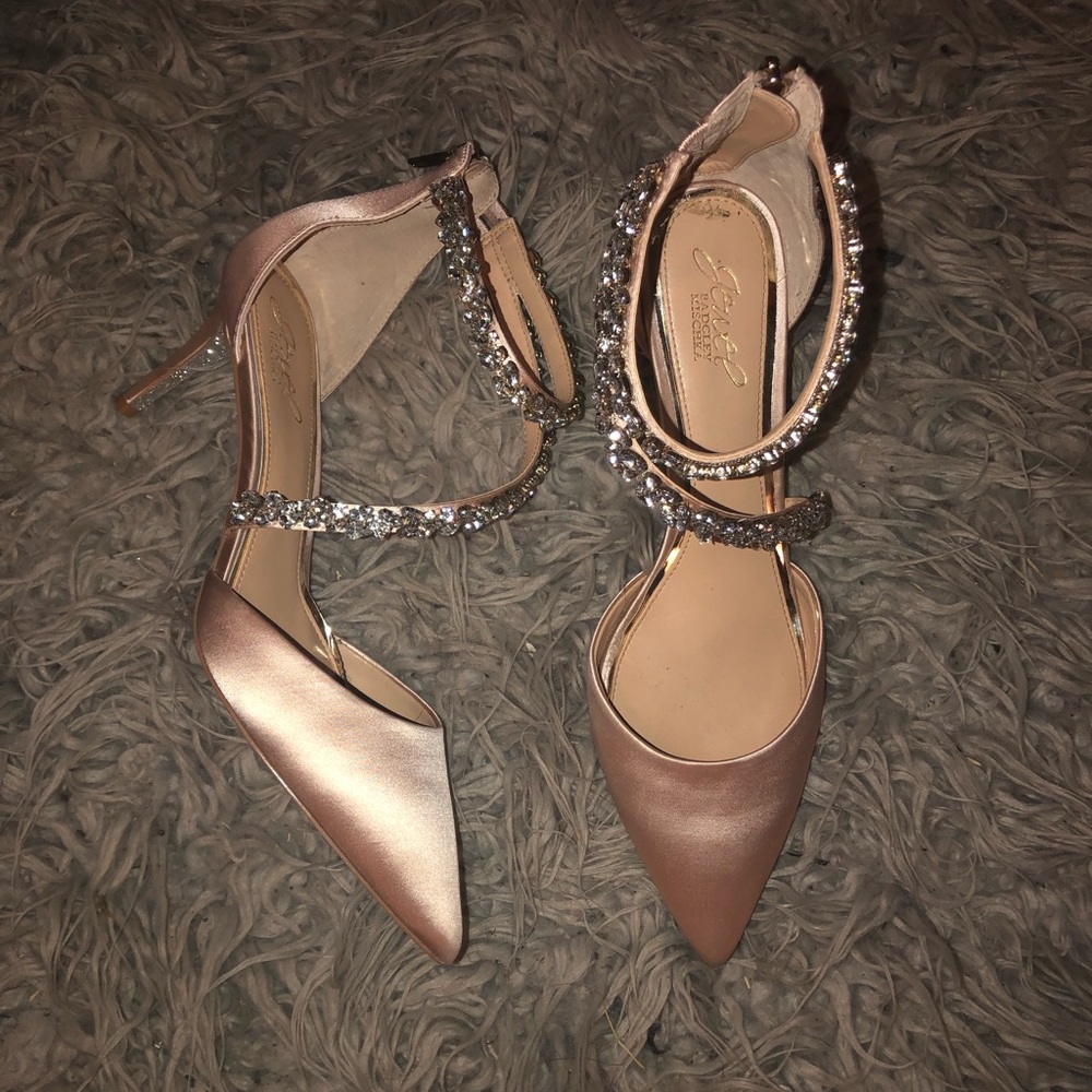 Badgley Mischka (jeweled shoes in blush)